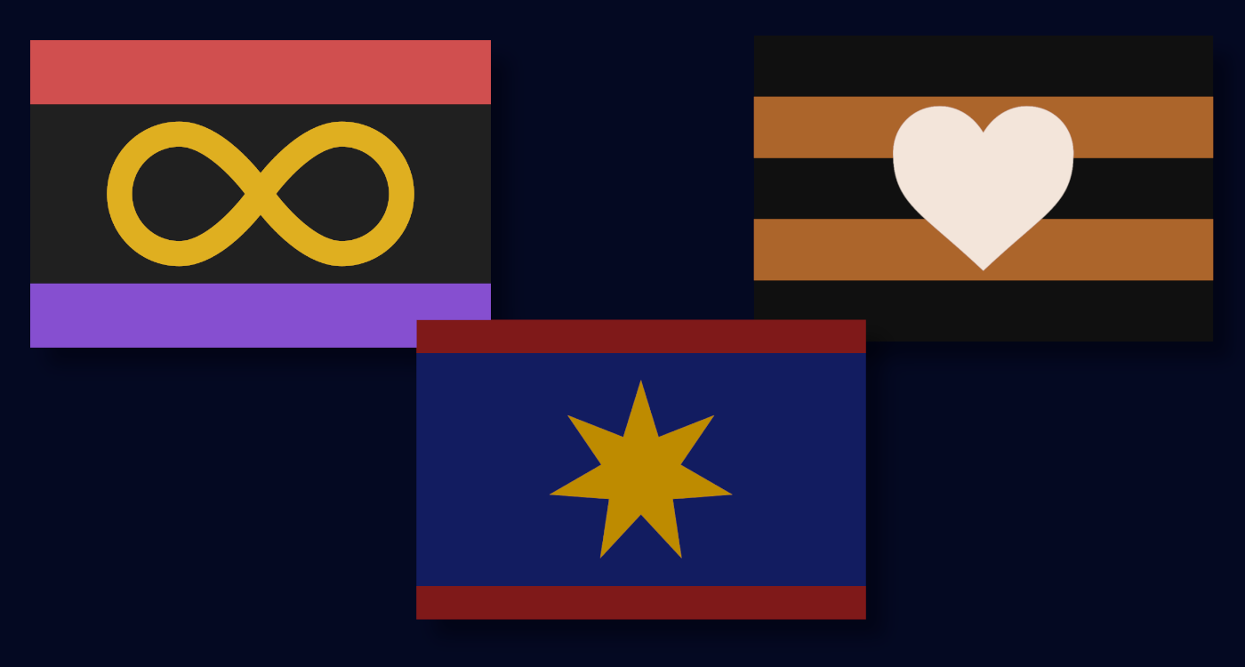 A collage preview of several flags designed by Zo